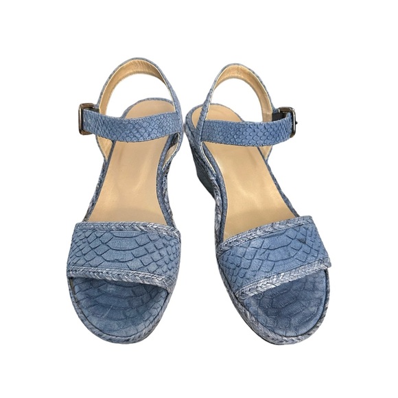 Stuart Weitzman Blue Denim Chambray Espadrille Wedge Sandals 6 - Picture 6 of 9
